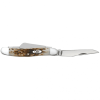 Case 00042 Stockman Medium 2.57"/1.88"/1.71" Folding Clip Point/Sheepsfoot/Spey Plain Mirror Polished Tru-Sharp SS Blade Peach Seed Jigged Amber Bone Handle