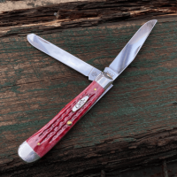 Case Trapper Folding Knife, Medium 3.25"/3.27" Clip Point/Spey Plain Mirror Polished Tru-Sharp SS Blade Corn Cob Jigged Old Red Bone Handle - 00783