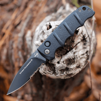 Boker Kalashnikov Knife, 3.35" Drop Point Plain/Serrated Black D2 Steel Blade Aluminum Handle - 01KALS100