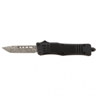 Steel River Knives Spartan Mini Knife, 2.75" OTF Tanto Plain Laser Etched Damascus 440C SS Blade/4.25" Black Aluminum Zinc Alloy Handle - MT616BDT