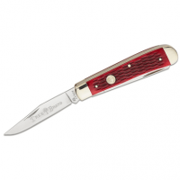 Boker Trapper 2.0 Knife, 4.25'' Closed Clip Point/Spey Plain D2 Steel Blade Red Jigged Bone Handle - 110825