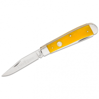 Boker Traditional Trapper Knife, 4.25'' Closed Clip Point/Spey Plain D2 Steel Blade Smooth Yellow Bone Handle - 110835