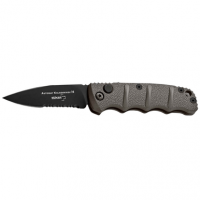 Boker Kalashnikov Knife, 2.52" Drop Point Plain/Serrated Black D2 Steel Blade Gray Aluminum Handle - 01KALS96