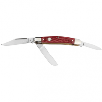 Boker Traditional Stockman Medium Knife, 3.50 Closed Clip Point/Sheepsfoot/Spey Plain D2 Steel Blade Red Jigged Bone Handle - 110855