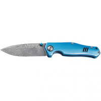 Boker 3.15" Drop Point Damascus Blade with Blue Aluminum Handle - 111101DAM