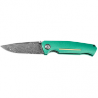 Boker 3.22" Drop Point Damascus Blade with Green Aluminum Handle - 111102DAM