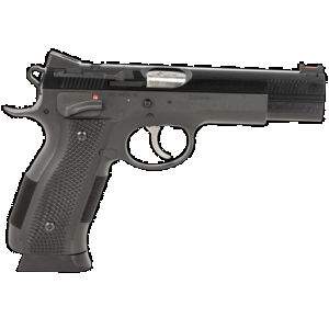 CZ-USA 91732 A01-SD Custom 9mm Luger 19+1 4.93" Blued Match Grade Bull Barrel, Blued Optic Ready/Serrated Slide, Blued Steel Frame w/Beavertail Black Checkered Polymer Grips