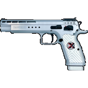 Tanfoglio IFG TFGOLDMX9 Gold Match Xtreme 9mm Luger 16+1 6" Stainless Polygonal Rifled Barrel, Stainless Ported Slide, Stainless Steel Frame w/Beavertail, White Polymer Grip, Right Hand