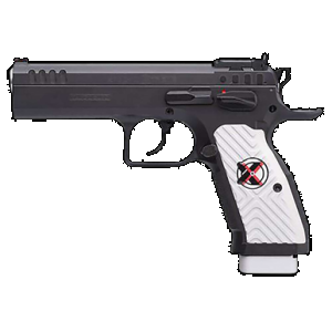 Tanfoglio IFG TFSTOCK2X9 Stock II Xtreme 9mm Luger 16+1/17+1, 4.44" Black Polygonal Rifled Barrel, Black Serrated Slide, Black Steel Frame w/Beavertail, White Polymer Grip