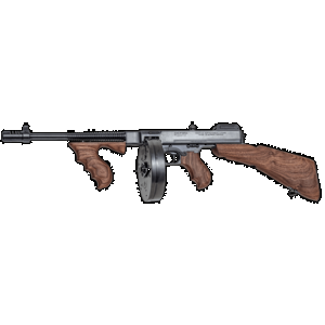 THOMPSON T1100d 1927a-1 Deluxe Carbine 45 Acp Caliber With 18" Barrel, 20+1 Capacity (stick), 100+1 Capacity (drum), Blued Metal Finish, American Walnut Stock Wood Grip Right Hand