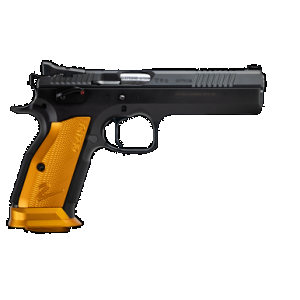 CZ-USA 91265 TS2 40 S&W 17+1 5.20" Black Bull Barrel, Black Slide, Black Polycoat Frame, Orange Checkered Aluminum Grip