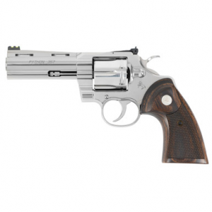 Colt Mfg PYTHONSP4WFT Python Target 357 Mag 6rd 4.25" Semi-Bright Stainless Vent Rib Barrel, Cylinder & Frame, Walnut Target Grip