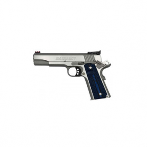 Colt Mfg O5073GCL Gold Cup Lite 38 Super 8+1 5" Stainless National Match Barrel, Stainless Steel Serrated Slide, Stainless Steel Frame w/Beavertail, Blue Scalloped G10 Grip, Ambidextrous