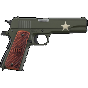 Auto-Ordnance 1911BKOC11 1911 Tanker 45 ACP 5" Barrel 7+1, OD Green Carbon Steel Frame/Slide with Sherman Tank Star, Checkered US Engraved Wood Grip, Manual Safety