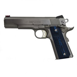Colt Mfg O1070CCS Competition Government 45 ACP 8+1 5" Stainless National Match Barrel, Serrated Slide & Frame w/Beavertail, Checkered Blue G10 Grip, Ambidextrous