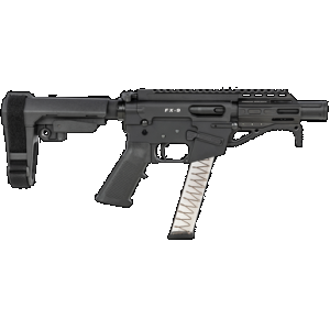 Freedom Ordnance FX9P4S FX-9 9mm Luger 31+1 4" Black Nitride Barrel w/Faux Suppressor, Black Hard Coat Anodized Aluminum Receiver, SB Tactical SBA3 Pistol Brace Stock, Black Polymer Grip