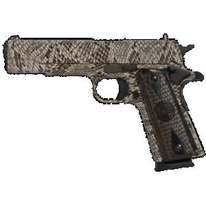 Iver Johnson Arms 1911A1COPPERHEAD 1911 A1 Copperhead 45 ACP 8+1 5" Black Steel Barrel, Tan Snakeskin Hydrographic Serrated Steel Slide & Frame w/Beavertail, Black Snakeskin Diamondwood Grip