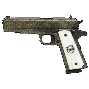 Iver Johnson Arms 1911A1WATERMOCCASIN 1911 A1 Water Moccasin 45 ACP 8+1 5" Black Steel Barrel, Green Snakeskin Hydrographic Serrated Steel Slide & Frame w/Beavertail, White Synthetic Pearl Grip