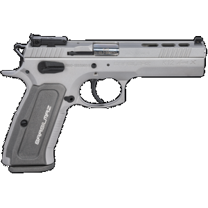 SAR USA K12STSPX K12 Sport X Duty 9mm Luger Caliber with 4.70" Barrel, 17+1 Capacity, Overall Matte Stainless Finish Steel, Beavertail Frame, Serrated/Ported Slide & Gray Polymer Grip