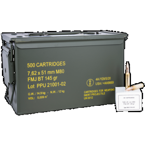PRVI Partisan Pprm762m 7.62x51mm Nato Full Metal Jacket Boat Tail 145 Grain 500 Rounds