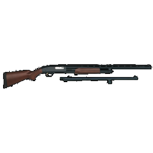 Mossberg 500 Combo Field/Deer 12GA, 24in. Barrel, 5rd, Wood Stock & Forend. Incl. 28" V/R Barrel - Black (54264)