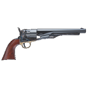 Cimarron CA041 1860 Army Cut For Stock .44 Cal 6 Shot, 8" Blued Round Steel Barrel, Blued Engraved/Fluted Cylinder, Color Case Hardened Steel Frame, Smooth Walnut Grip, Exposed Hammer