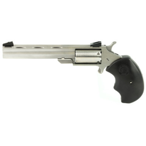 North American Arms MMC Mini-Master *CA Compliant 22 LR or 22 WMR 5rd 4" Vent Rib Barrel, Overall Stainless Steel Finish & Finger Grooved Black Rubber Grip Includes Cylinder