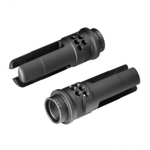 SureFire WARCOMP7625824 Warcomp QD Flash Hider 30 Cal (7.62mm) 5/8"-24 tpi, Open Tine 3-Prong, Ported Black Stainless Steel for AR/M4-Platform (SOCOM Suppressor Compatible)
