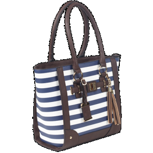Bulldog BDP050 Tote Purse w/Holster Navy Stripe Leather Most Sm Pistols & Revolvers Right Hand
