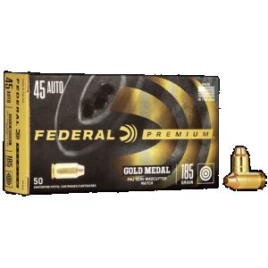 Federal Premium Gold Medal 45 ACP Full Metal Jacket Semi Wadcutter 185 Grain 50 Rounds