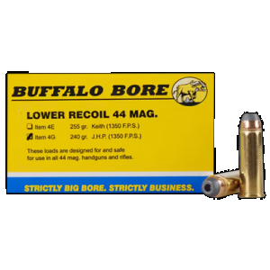 BUFFALO Bore Ammunition 4g20 Low Recoil Strictly Business 44rem Mag 240gr Jacket Hollow Point 20 Rounds