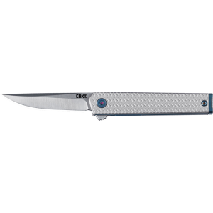 CRKT 7081 CEO Microflipper Micro 2.36" Flipper Drop Point Plain Satin 12C27 Sandvik Blade, Silver Textured w/Blue Liner & Accents Aluminum Handle, Includes Pocket Clip