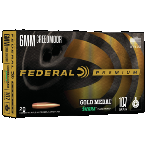 Federal Gold Medal 6mm Creedmoor Sierra MatchKing Hollow Point 107 Grain 20 Rounds
