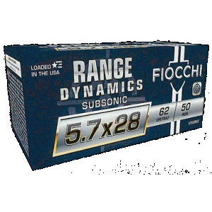 FIOCCHI 57sub62 Range Dynamics Subsonic 5.7x28mm 62gr Full Metal Jacket 50 Rounds