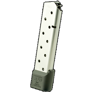 CMC Products 17150 Power Mag Railed 10rd 45 ACP Fits 1911 Government Stainless Steel w/ Black Base Pad