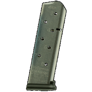 CMC Products 17130 Power Mag Railed 8rd 45 ACP Fits 1911 Government Stainless Steel w/ Black Base Pad