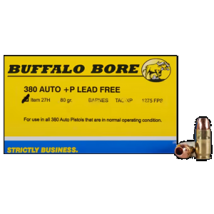 BUFFALO Bore Ammunition 27h20 Buffalo-barnes Strictly Business 380acp +p 80gr Barnes Tac-xp Lead Free 20 Rounds