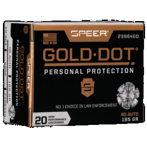 Speer Gold Dot Personal Protection Pistol Ammo 45 ACP 185 gr. HP 20 rd.