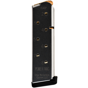 CMC Products 14132 Power Mag 8rd 45 ACP Fits 1911 Officer Stainless Steel w/ Black Base Pad