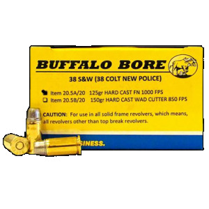 BUFFALO Bore Ammunition 205a20 Personal Defense Strictly Business 38s&w 125gr Hard Cast Flat Nose 20 Rounds