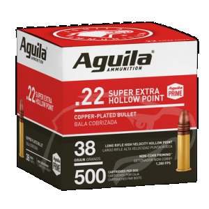 Aguila Ammunition .22 LR Super Extra Rifle Ammo - 38 Grain | Copper Plated Hollow Point | 500rd Box