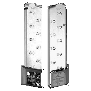 CMC Products 15150 Power Mag 10rd 45 ACP Fits 1911 Government Stainless Steel w/ Black Base Pad