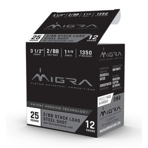 Migra Staxd Shotgun Ammo 12 ga. 3.5 in. 1.58 oz. 2-BB Shot 25 rd.