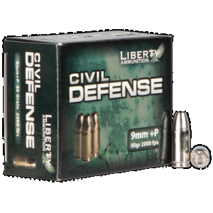 Liberty Ammunition LACD9014 Civil Defense 9mmLuger+P 50gr Lead Free Fragmenting Hollow Point 20 Rounds