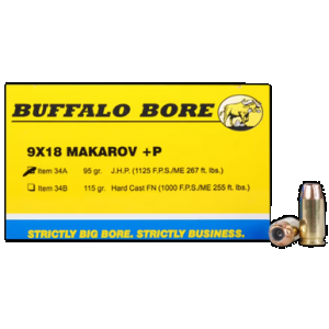 Buffalo Bore Ammunition 34A20 Personal Defense Strictly Business 9x18Makarov +P 95gr Jacket Hollow Point 20 Rounds