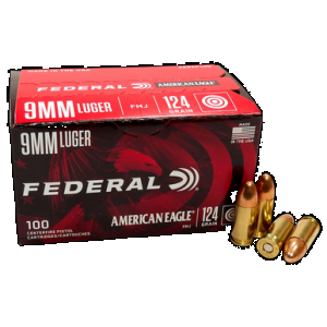Federal American Eagle 9mm Luger Full Metal Jacket 124 Grain 100 Rounds