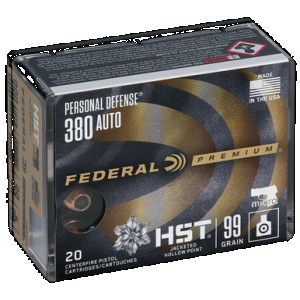 Federal Premium Personal Defense Handgun Ammo 380 ACP 99 gr. HST Micro JHP 20 rd.
