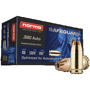Norma Ammunition 803807680 Safeguard 380ACP 88gr Jacketed Hollow Point 50 Rounds