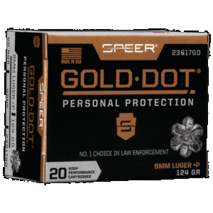 Speer Gold Dot Personal Protection Pistol Ammo 9mm +P 124 gr. HP 20 rd.
