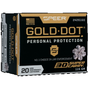 Speer Gold Dot Personal Protection Pistol Ammo 30 Super Carry 115 gr. Gold Dot HP 20 rd.